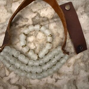 Stephanie Leigh Jewelry Frosted White Necklace with Leather Strap & Bracelet #1